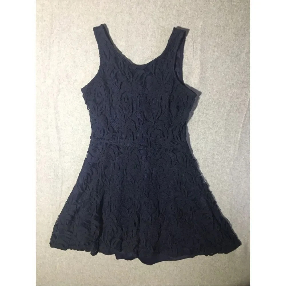 Womens Altar’d State Dress Size Large Navy Blue Lace Feminine Basic Mini